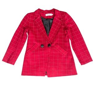 Red Plaid Blazer L Fits S Business Casual Office Career Chic Dark AcademiaEUC